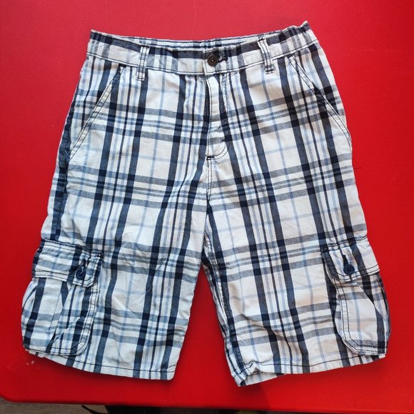Wrangler casual short blue and white plaid boy's junior size 16 - Picture 1 of 6